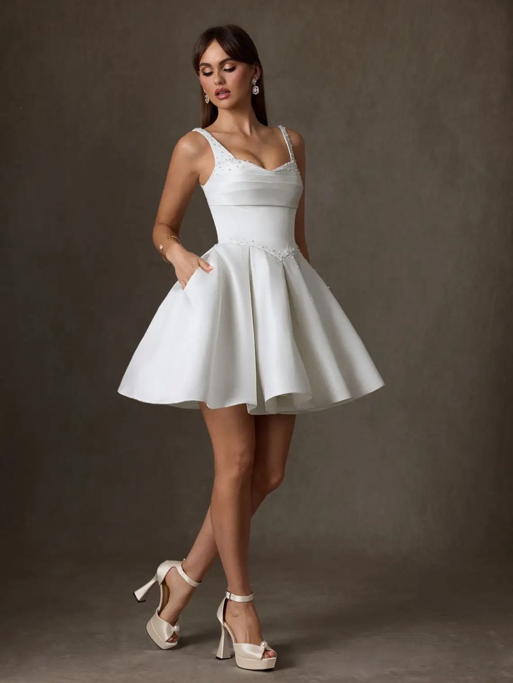 🆕 Azazie Zelina Pearl Mini Dress - Picture 3 of 14